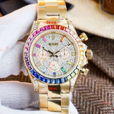 Replica Rolex new Daytona Rainbow Bezel Yellow Gold Watches